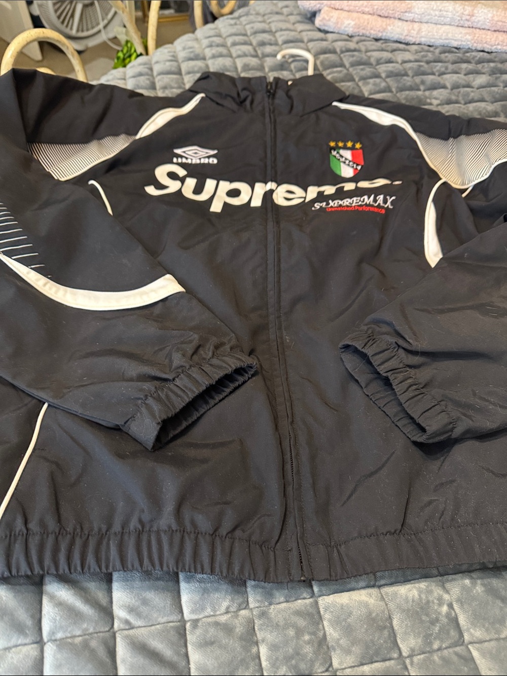 Supreme Black Windbreaker Jacket with White Accents